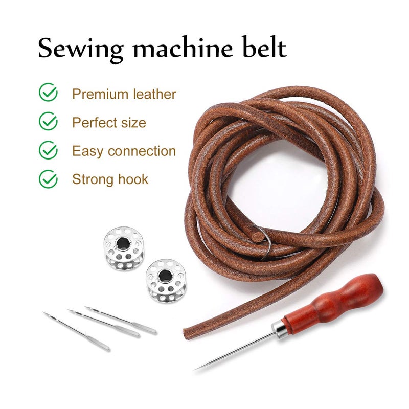Magicfour Treadle Sewing Machine Belt for Singer/Jones, 2 Pack 71" 3/16" Leather Belt with Hook for Treadle Sewing Machine, Accessories Included - Image 3